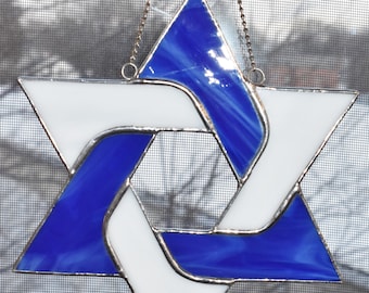 Star of David Stained Glass Suncatcher Hanging Window Ornament