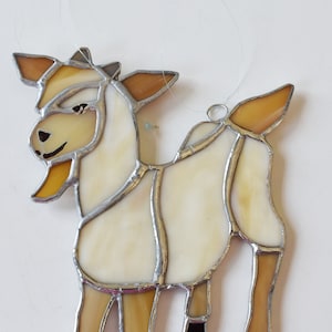 Benefits Non-Profit! &quot;Topsy&quot; the Beige Goat with Horns Stained Glass Suncatcher Hanging Window Ornament