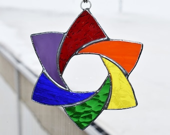 Rainbow Star Burst Stained Glass Suncatcher Hanging Window Ornament