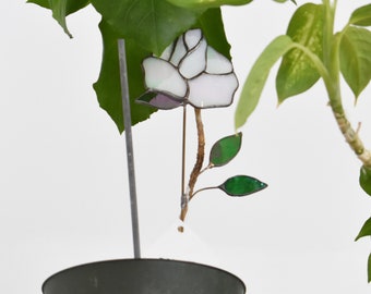 Plant sticks: Large Rose Bloom - Stained Glass Planter Ornament