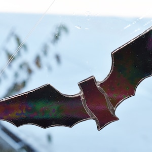 Black Iridescent Bat Stained Glass Suncatcher Hanging Window Ornament