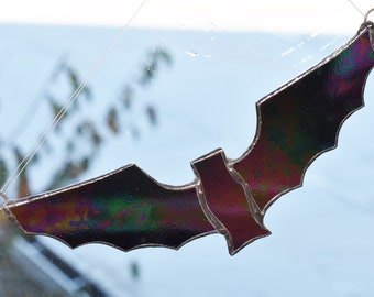 Black Iridescent Bat Stained Glass Suncatcher Hanging Window Ornament