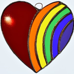 Rainbow Heart Stained Glass Suncatcher Ornaments