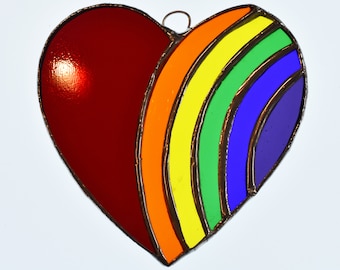 Rainbow Heart Stained Glass Suncatcher Ornaments