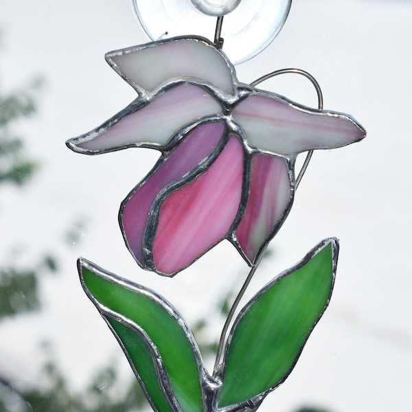 Lady Slipper Stained Glass Suncatcher Hanging Window Ornament