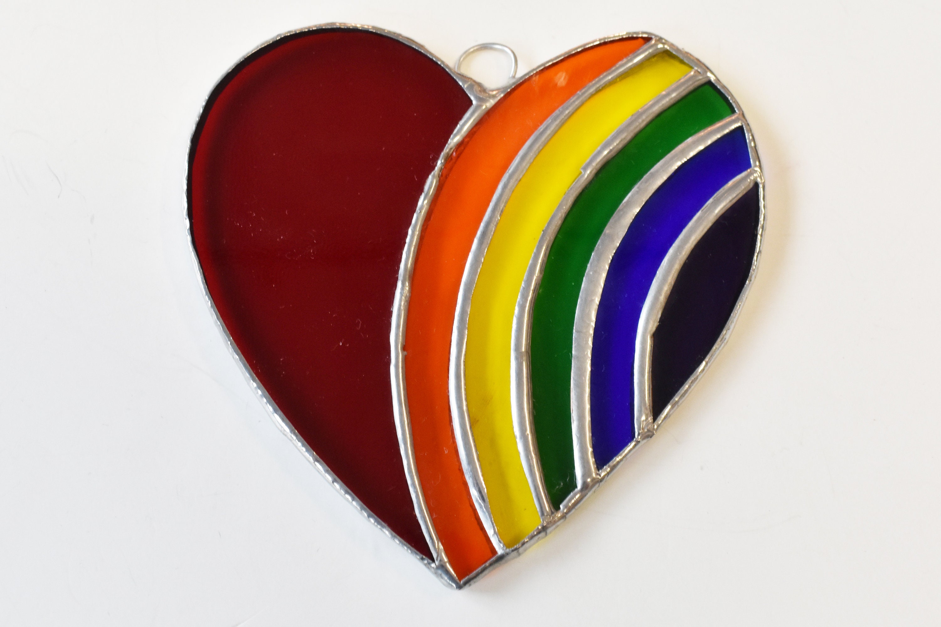Rainbow Heart Stained Glass Suncatcher Ornaments Etsy