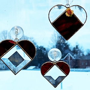 Bevel Hearts Stained Glass Suncatcher Hanging Window Ornament