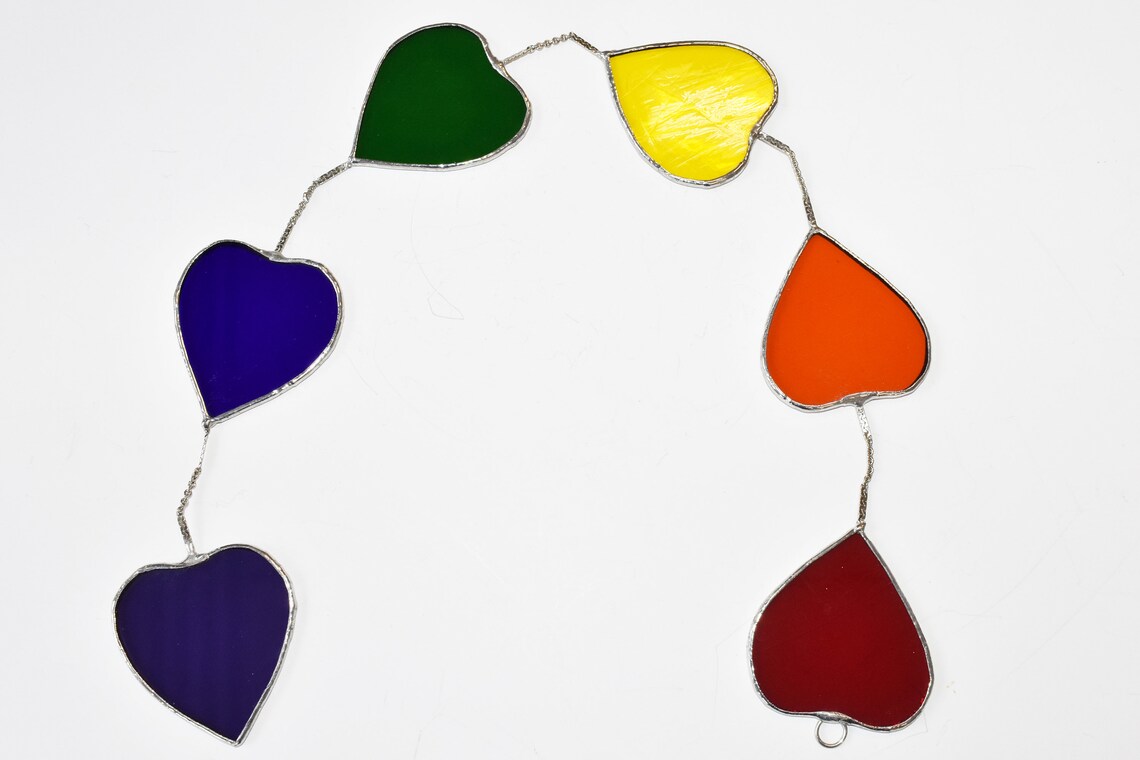 Rainbow Heart Chain Stained Glass Suncatcher Window Hanging Etsy