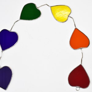 Rainbow Heart Chain Stained Glass Suncatcher Window Hanging Ornaments