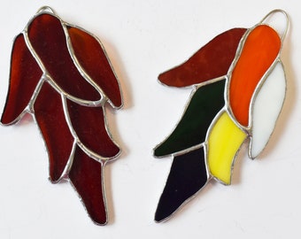 Hot and Spicy Chili Pepper Bunches Stained Glass Suncatcher Ornaments