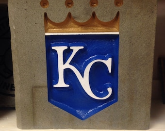 Kansas City Royals Garden Stone, baseball, sand blasted and hand painted in Pennsylvania stone, unique