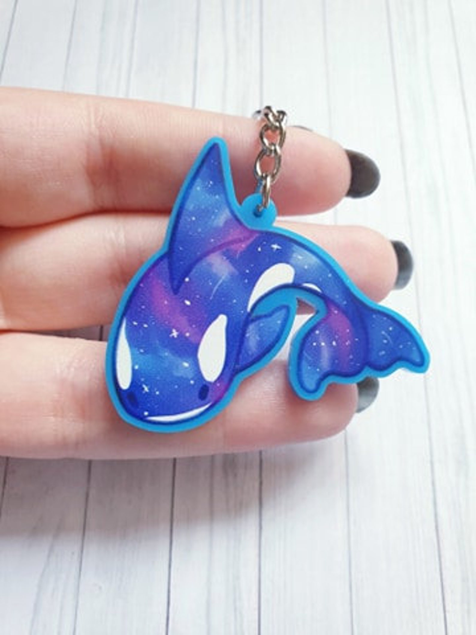 Galaxy Orca / 2 Blue Acrylic Charm with Keyring / Gift Etsy