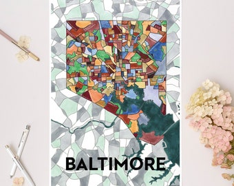 Baltimore Neighborhoods Map Art Print