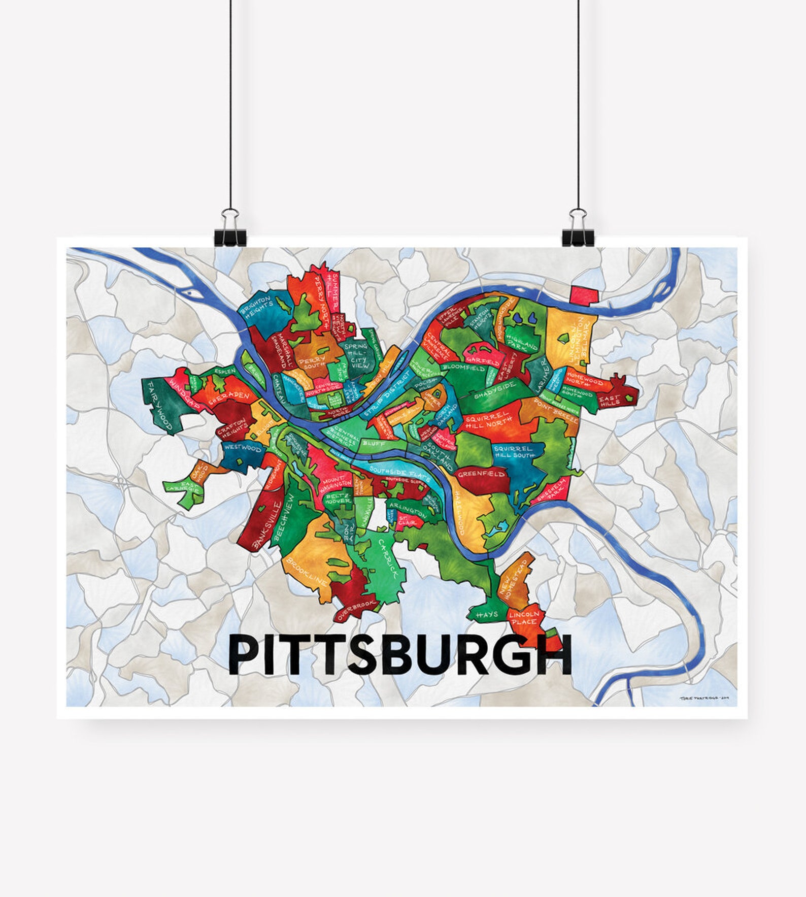 Pittsburgh Neighborhoods Map Art Print | Etsy
