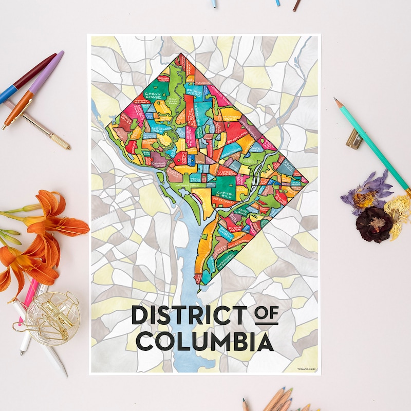 Dc Neighborhood Map Art - Etsy