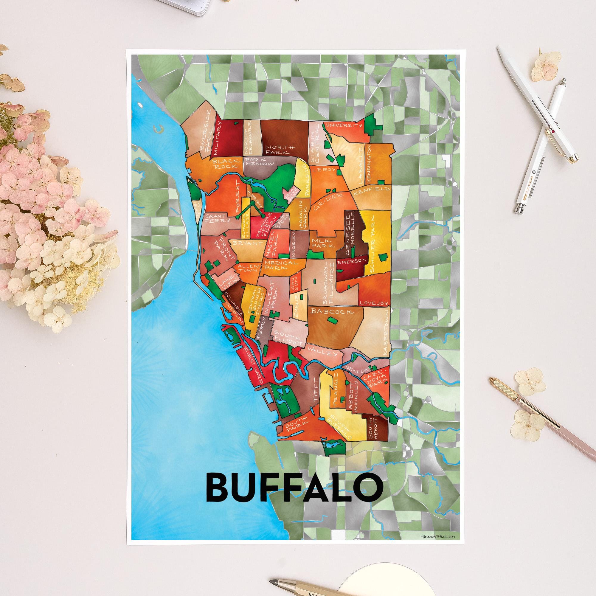 Buffalo Neighborhoods Map Art Print