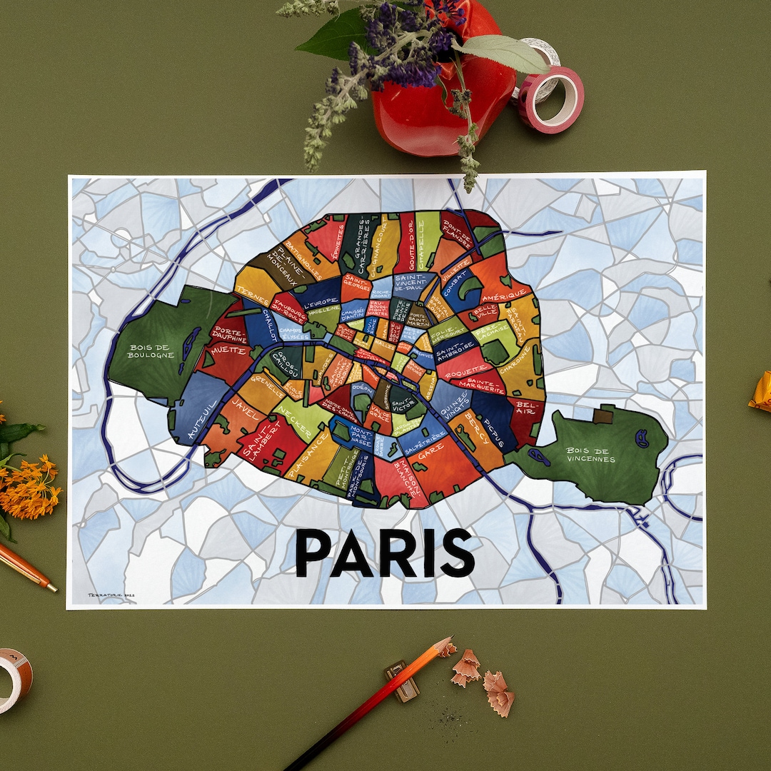 Multicultural Paris Map Paris Neighborhoods Map Art Print - Etsy