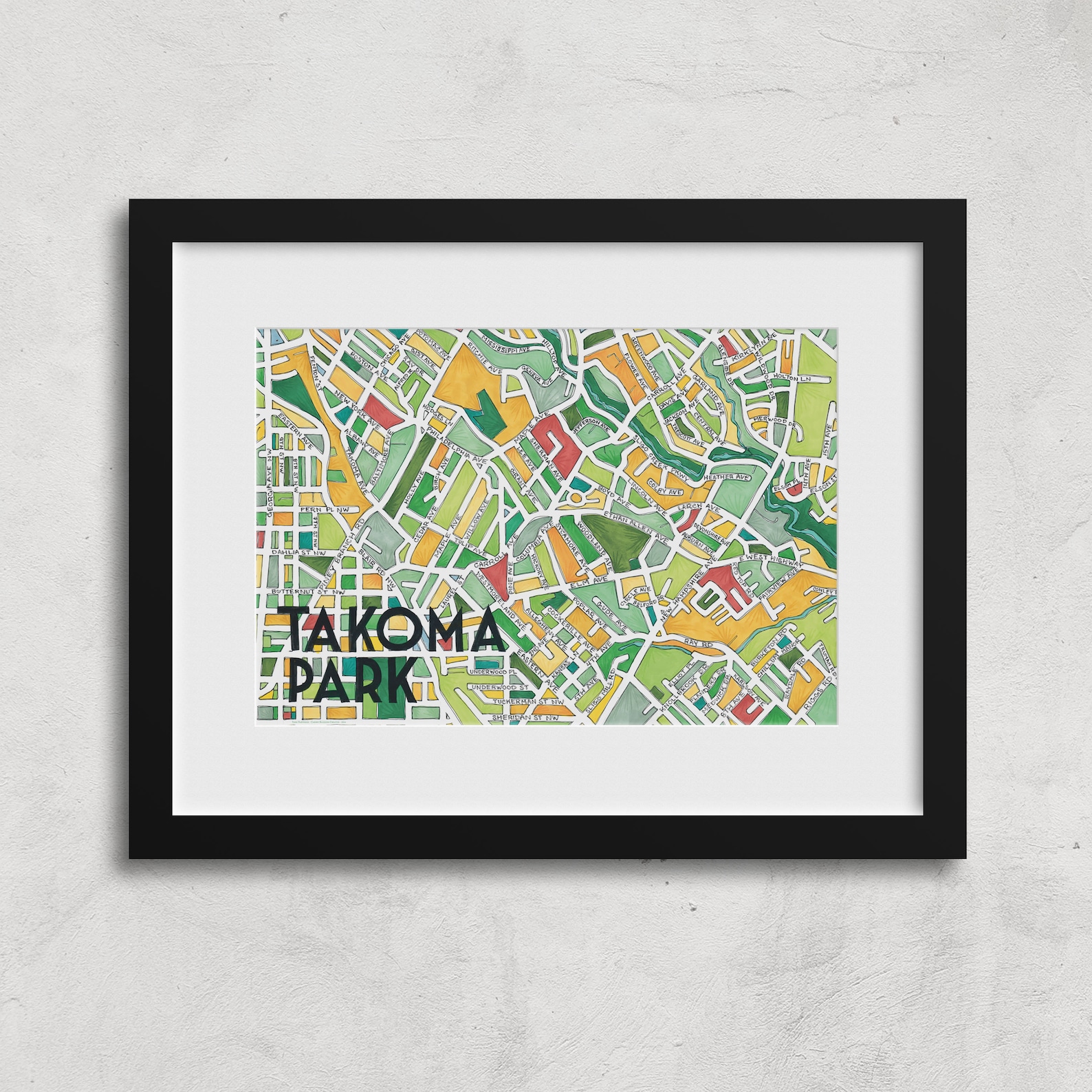 Takoma Park Neighborhood Map Art Print Etsy