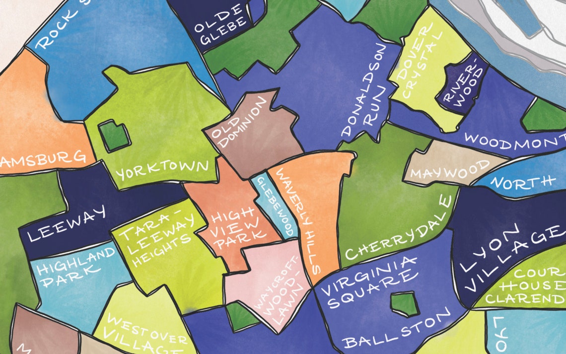 Arlington Neighborhoods Map Art Print - Etsy