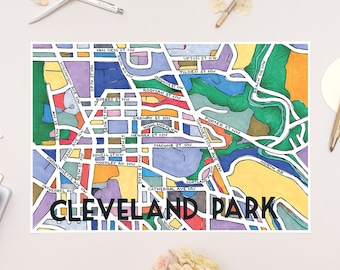 Cleveland Park Neighborhood Map Art Print