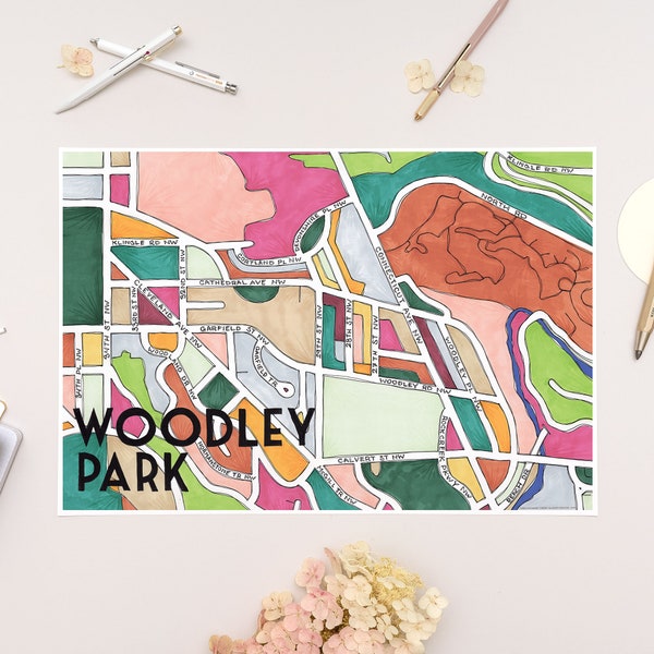 Woodley Park Neighborhood Map Art Print