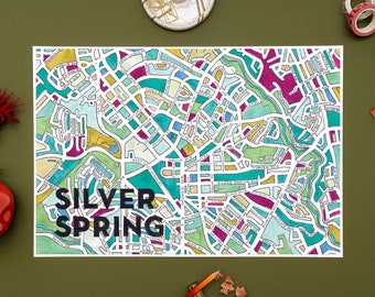 Silver Spring Neighborhood Map Art Print