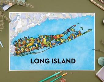 Impresión artística del mapa de los barrios de Long Island