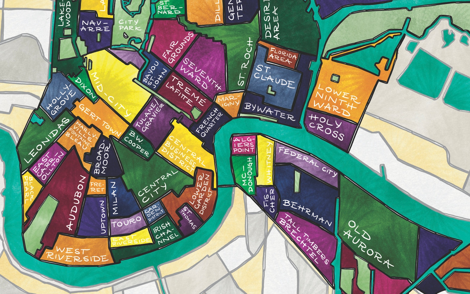 New Orleans Neighborhoods Map Art Print - Etsy