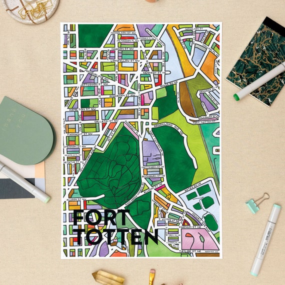 Fort Totten Neighborhood Map Art Print Etsy