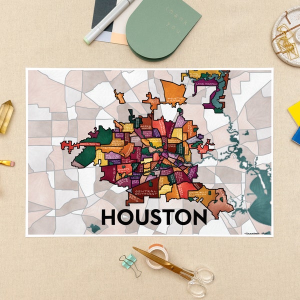 Houston Neighborhoods Map Art Print