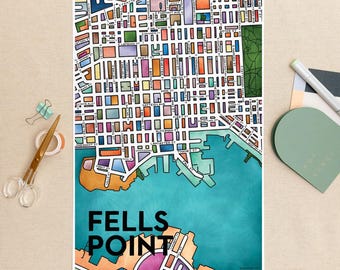 Impresión artística del mapa del vecindario de Fells Point