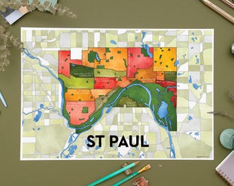 Impresión artística del mapa de los barrios de St. Paul