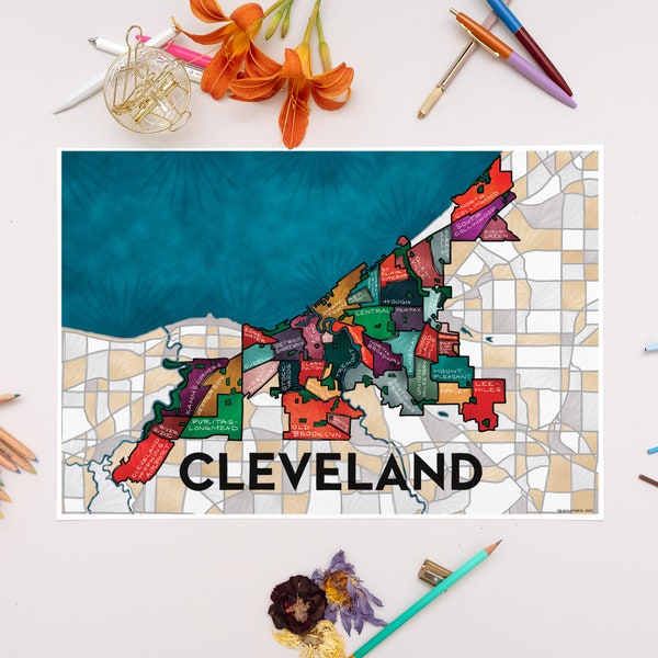 Cleveland Neighborhoods Map Art Print
