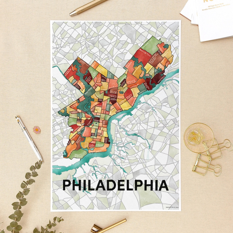 Philadelphia Neighborhoods Map Art Print - Etsy