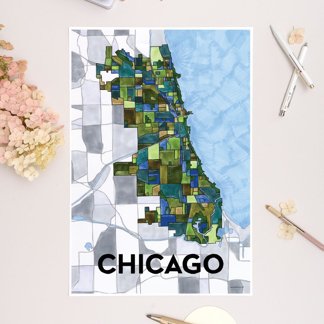 Chicago Neighborhoods Map Art Print