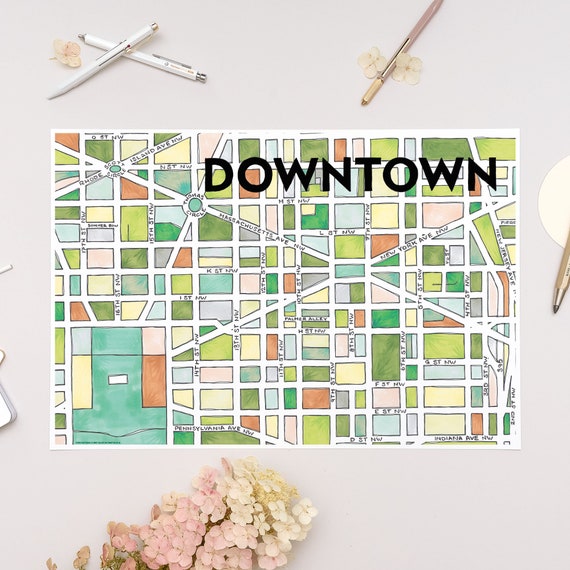 Downtown DC Neighborhood Map Art Print - Etsy