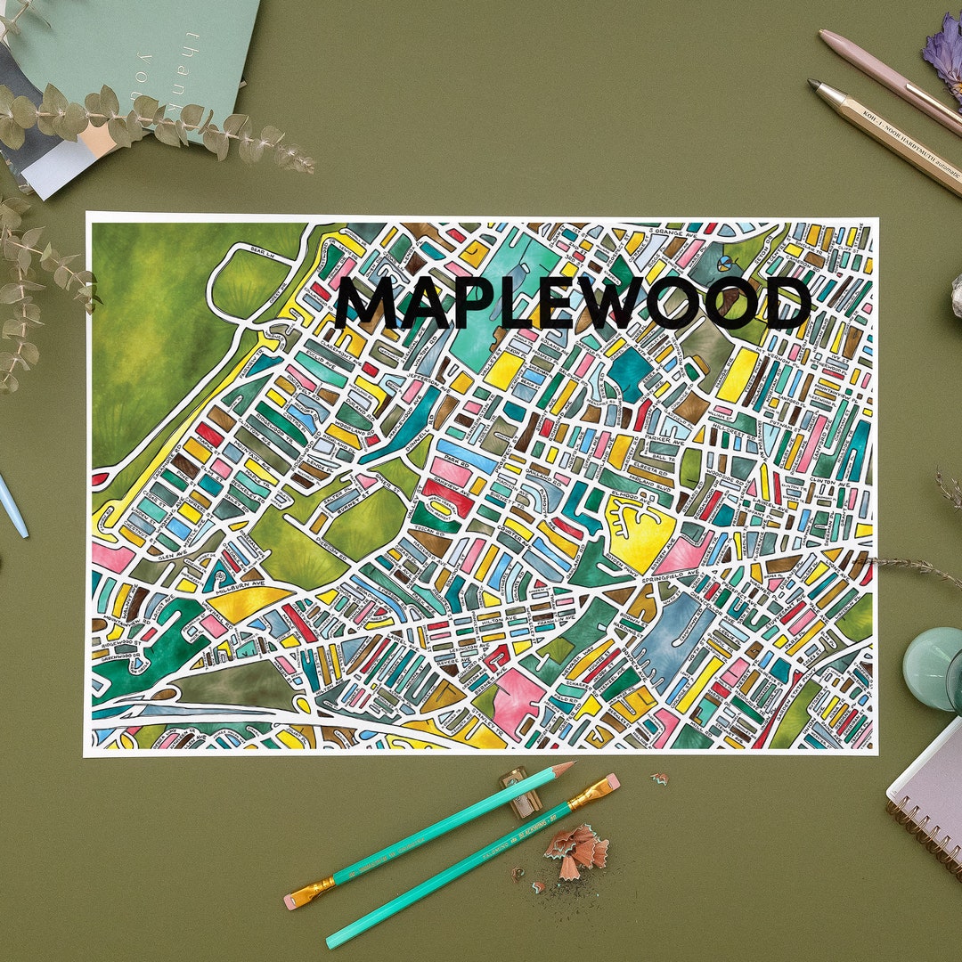 Maplewood new Jersey Neighborhood Map Art Print Etsy