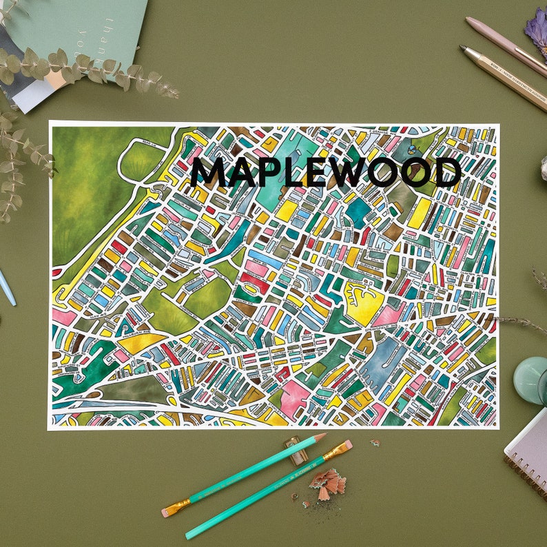Maplewood new Jersey Neighborhood Map Art Print Etsy