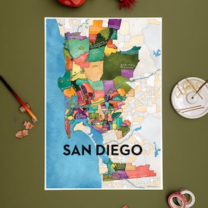 San Diego Neighborhoods Map Art Print