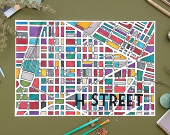H Street Neighborhood Map Art Print