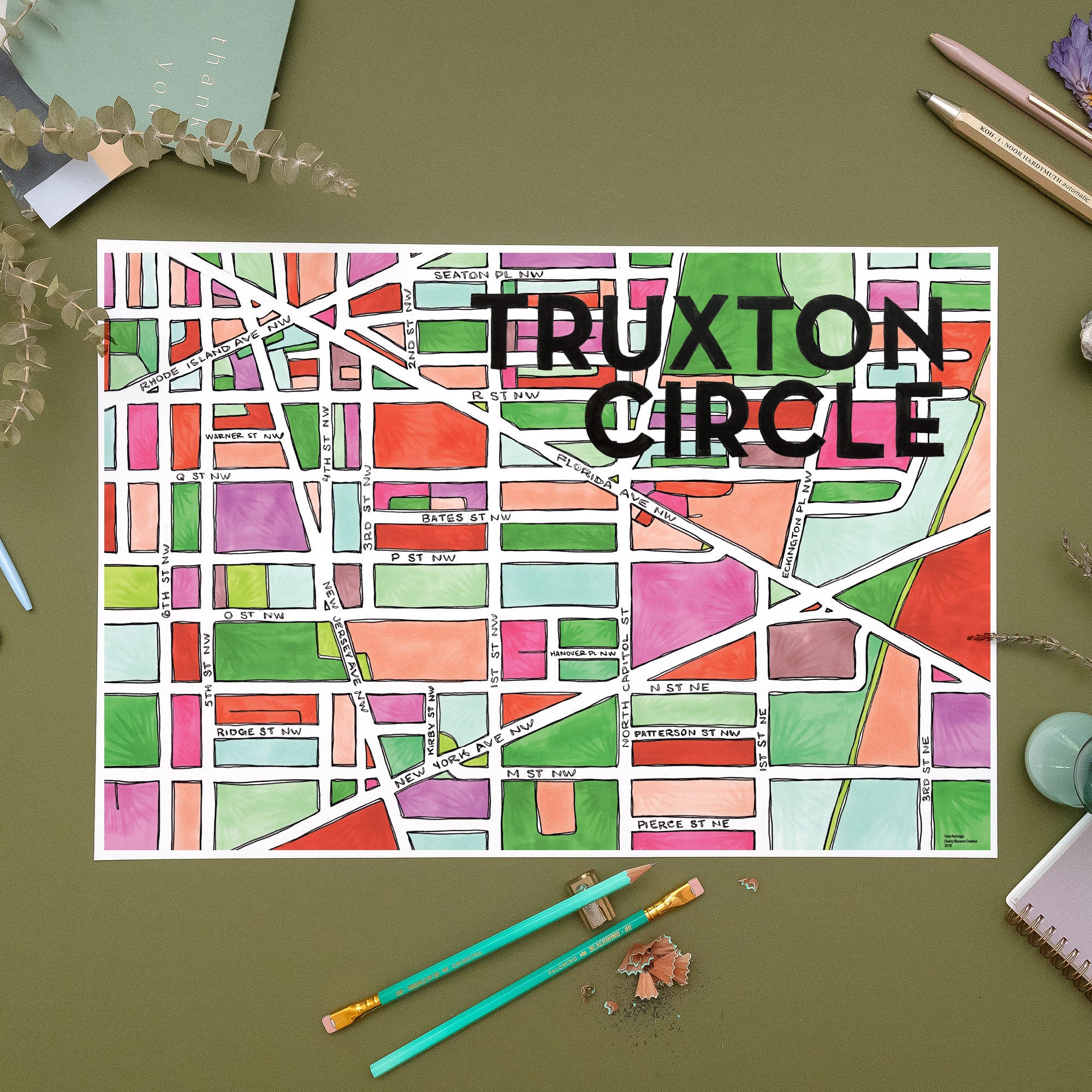 Truxton Circle Neighborhood Map Art Print Etsy