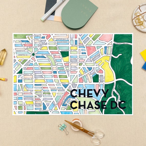 Chevy Chase DC Neighborhood Map Art Print