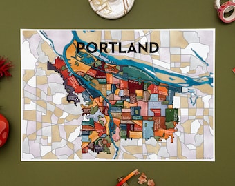 Portland Neighborhoods Map Art Print