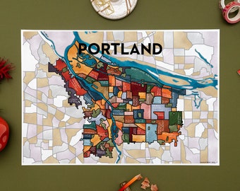 Portland Neighborhoods Map Art Print