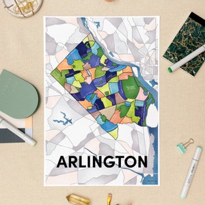Arlington Neighborhoods Map Art Print