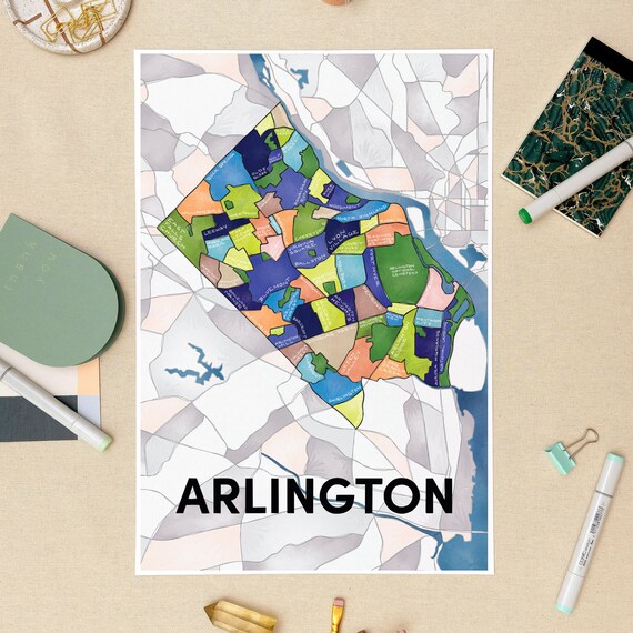 Arlington Neighborhoods Map Art Print | Etsy