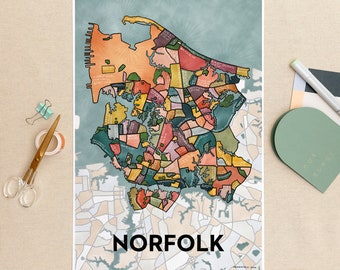 Norfolk Neighborhoods Map Art Print