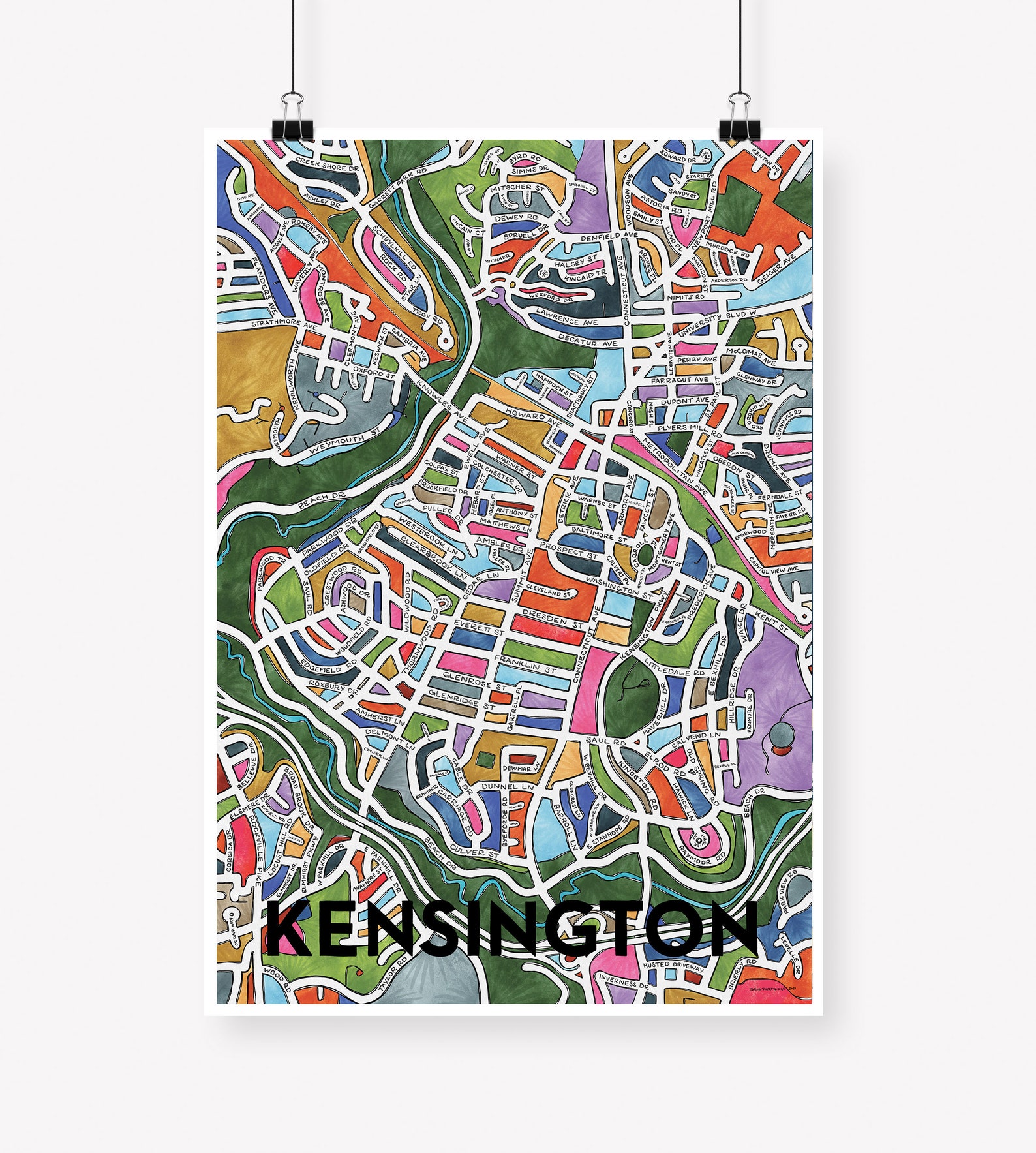 Kensington Maryland Neighborhood Map Art Print Etsy