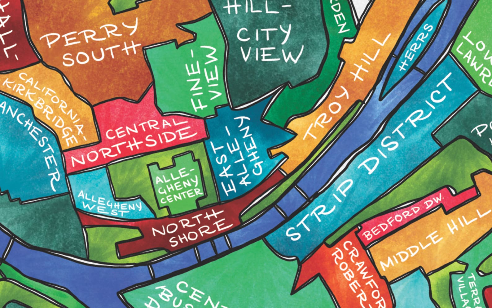 Pittsburgh Neighborhoods Map Art Print Etsy