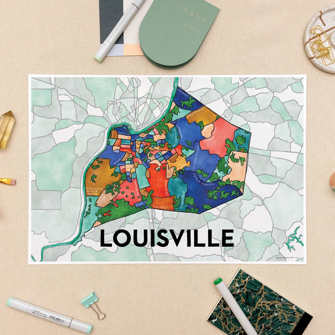 Louisville Neighborhoods Map Art Print